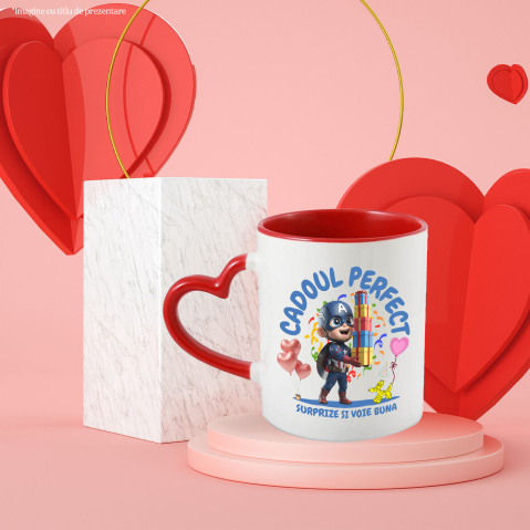 Cana Cu Scutul si Inima - Capitanul America Aniversar Ceramica, 330ML, cu Maner Inima Rosie [2]