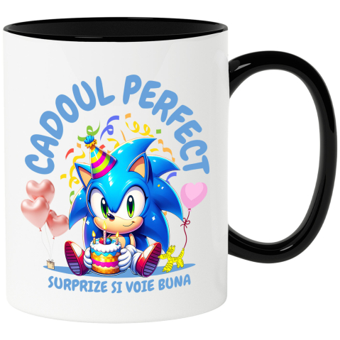 Desene Animate - Cana Cu Sonic – Bucurie, Tort si Cadou Special, Ceramica, 330ML