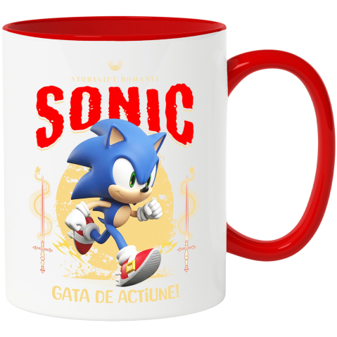 Lume Digitala - Cana Cu Sonic - Disney în Acțiune: Viteză și Magie Ceramica, 330ML, cu Maner Rosu