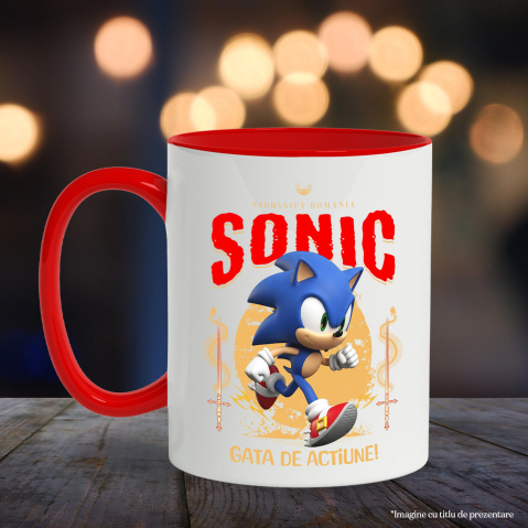 Cana Cu Sonic - Disney în Acțiune: Viteză și Magie Ceramica, 330ML, cu Maner Rosu [2]