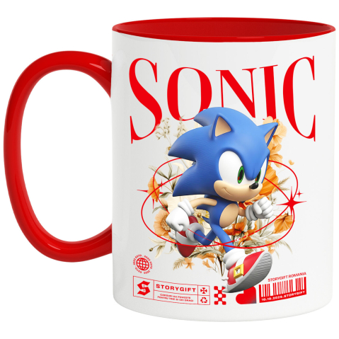 Căni - Cana Cu Sonic: Flori Magice din Universul Disney Ceramica, 330ML, cu Maner Rosu