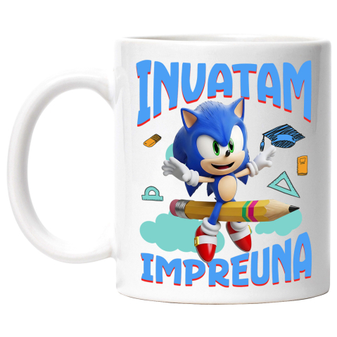 Căni - Cana Cu Sonic – Invatare Rapida si Vesela Ceramica, 330ML, cu Maner Alb