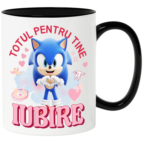 Lume Digitala - Cana Cu Sonic, Iubire, Dragoste, Afectiune, Inima Ceramica, 330ML, cu Maner Negru