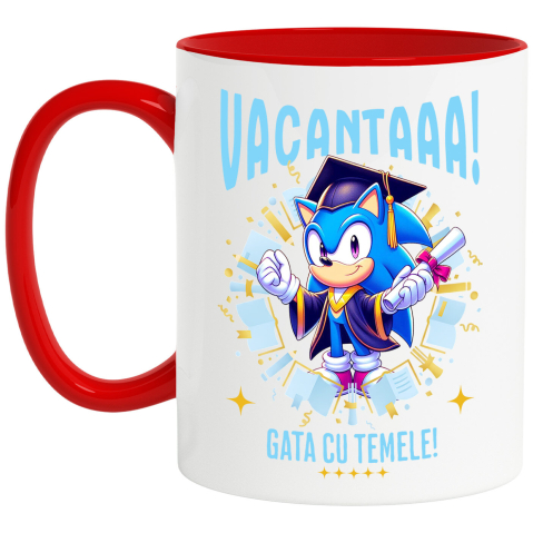Educatie - Cana Cu Sonic Sub Soare: Distractie si Diplome Ceramica, 330ML, cu Maner Rosu