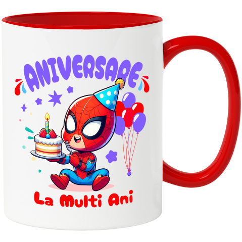Desene Animate - Cana Cu Spiderman Aniversare – Surprize Plase de Funie, Ceramica, 330ML