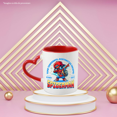 Cana Cu Spiderman – Invata si Creste Ceramica, 330ML, cu Maner Inima Rosie [1]