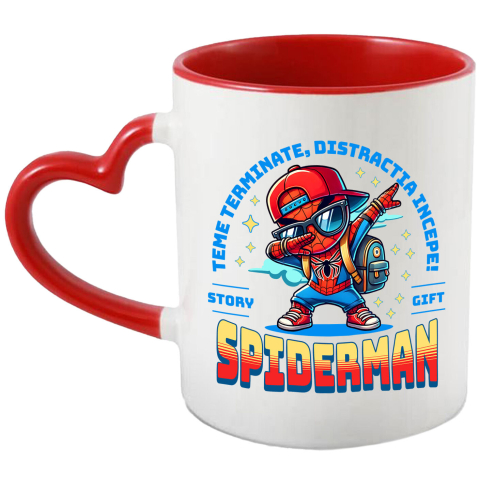 Educatie - Cana Cu Spiderman – Invata si Creste Ceramica, 330ML, cu Maner Inima Rosie