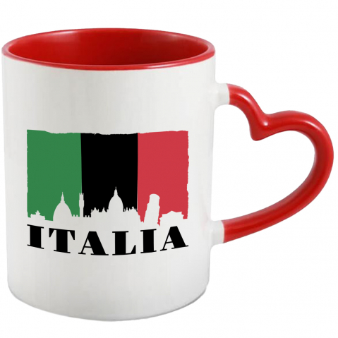 Maner Inima Rosie - Cana Cu Steag Drapel Italia, Forma Cladiri Inalte, Roma, Iubitorii De Calatorie, Multicolor 330 ml, cu maner Inima Rosie