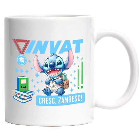 Cani Personalizate - Cana Cu Stitch – Invata, Creste, Zambeste, Ceramica, 330ML