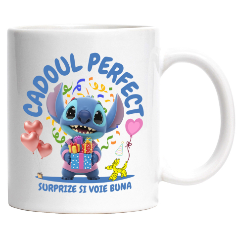Desene Animate - Cana Cu Stitch Sarbatoreste cu Inima si Zambet, Ceramica, 330ML