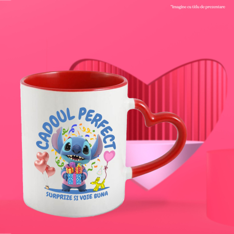Cana Cu Stitch Sarbatoreste cu Inima si Zambet, Ceramica, 330ML [1]