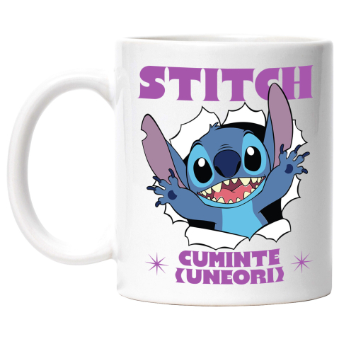 Căni - Cana Cu Stitch si Momentele Grele Ceramica, 330ML, cu Maner Alb