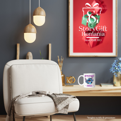 Cana Cu Stitch si Momentele Grele Ceramica, 330ML, cu Maner Alb [3]