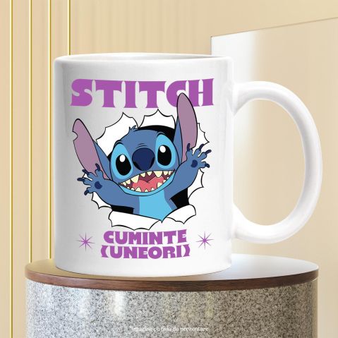 Cana Cu Stitch si Momentele Grele Ceramica, 330ML, cu Maner Alb [2]