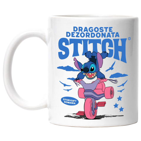 Căni - Cana Cu Stitch si Plimbarea Vesela Ceramica, 330ML, cu Maner Alb
