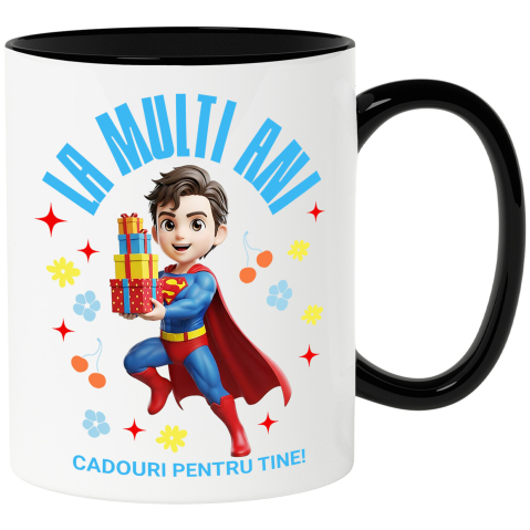 Căni - Cana Cu Superman Aniversare – Surprize Cadouri pentru Zi de Nastere Ceramica, 330ML, cu Maner Negru