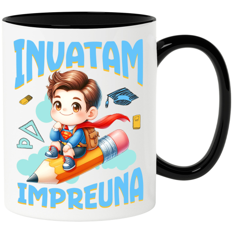 Caini - Cana Cu Superman – Invatare in Stil de Erou Ceramica, 330ML, cu Maner Negru