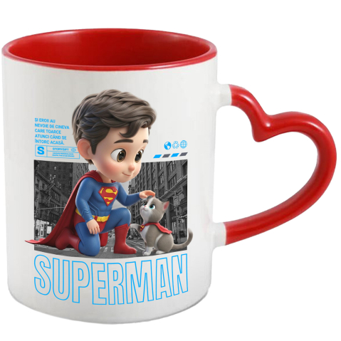 Supereroi - Cana Cu Superman si Pisicuta – Prieteni in Actiune, Ceramica, 330ML