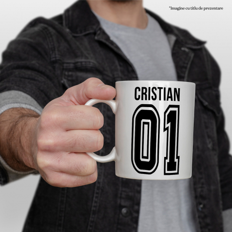 Cana Cu Textul Cristian, si Numarul 01, Cel Mai Bun, Apreciere, Personalizat, 330ml, Ceramic cu Maner Alb [1]