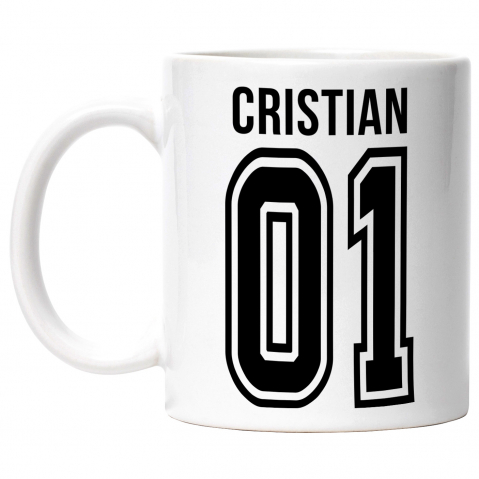 Maner Alb - Cana Cu Textul Cristian, si Numarul 01, Cel Mai Bun, Apreciere, Personalizat, 330ml, Ceramic cu Maner Alb