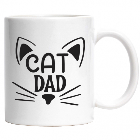 Maner Alb - Cana cu Textul in Engleza Cat Dad, Tata de Pisica, Mustata de Pisica, Urechi de Pisica, Tata, Pisica, Iubitor de Pisica, Animalute,Ceramica, 330ml, cu Maner Alb