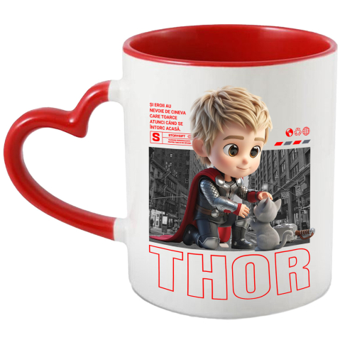 Supereroi - Cana Cu Thor si Pisicuta – Aventura Legendară, Ceramica, 330ML