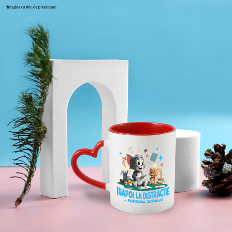 Cana Cu Tom and Jerry – Prieteni, Zambet Si Scoala Ceramica, 330ML, cu Maner Inima Rosie [1]