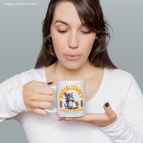 Cana Cu Tom si Jerry: Aventuri Pe Skateboard , Degetul Mijlociu, Socializare? Poate maine, Anti-social Ceramica, 330ML, cu Maner Alb [1]