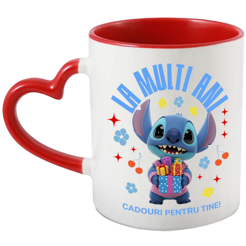 Căni - Cana Cu Totul pentru O Petrecere Stitch Ceramica, 330ML, cu Maner Inima Rosie
