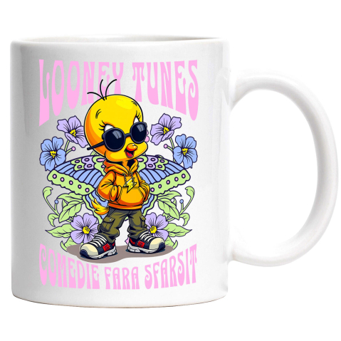 Desene Animate - Cana Cu Tweety – galben si plin de culoare Ceramica, 330ML, cu Maner Alb