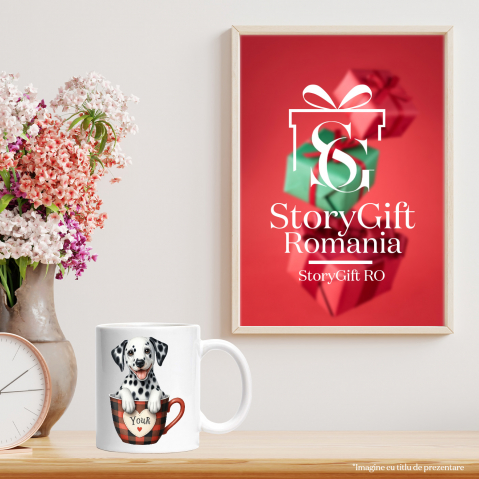 Cana cu un catel Dalmatian, ilustratiesta intr-o ceasca, important, cafea, afectiune, grija, prietenul omului cu Maner Alb [3]