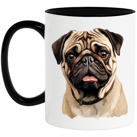 Maner Negru - Cana cu un catel Pug, ilustratie, zgarda, pentru iubitorii de caini, ochi tristi cu Maner Negru