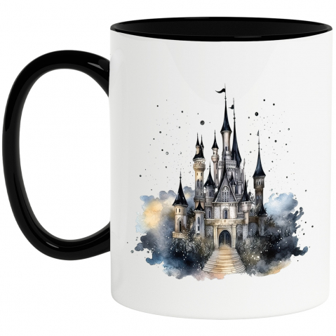 Maner Negru - Cana cu un palat ca in povesti | ilustratie | Disneyland | pictat | lumea povestilor | desene animate | atmosfera placuta | 330ml | Ceramica cu Maner Negru