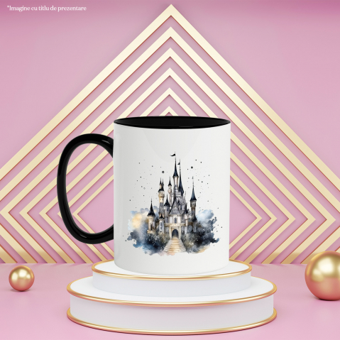 Cana cu un palat ca in povesti | ilustratie | Disneyland | pictat | lumea povestilor | desene animate | atmosfera placuta | 330ml | Ceramica cu Maner Negru [2]