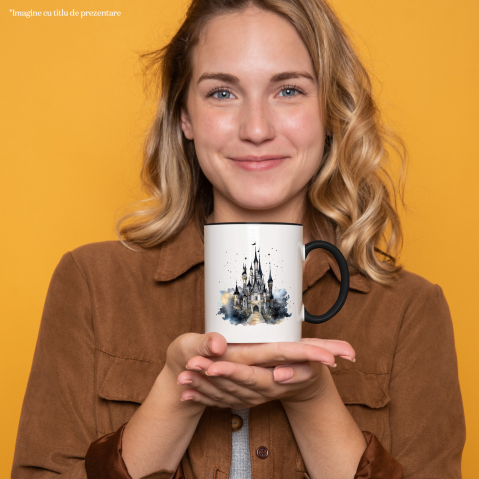 Cana cu un palat ca in povesti | ilustratie | Disneyland | pictat | lumea povestilor | desene animate | atmosfera placuta | 330ml | Ceramica cu Maner Negru [1]