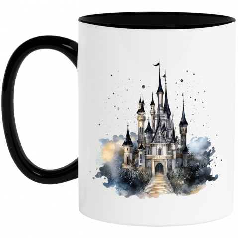 Maner Negru - Cana cu un palat ca in povesti | ilustratie | Disneyland | pictat | lumea povestilor | desene animate | atmosfera placuta | 330ml | Ceramica cu Maner Negru