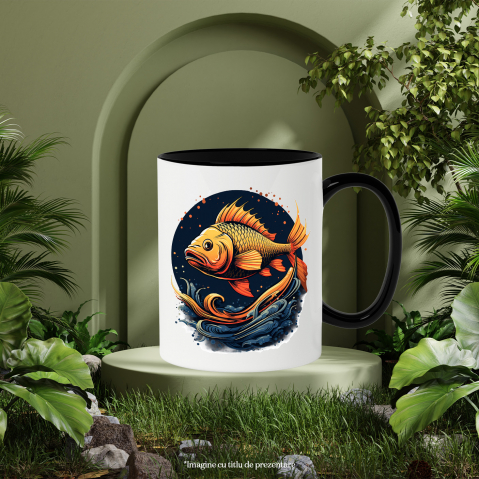 Cana cu un peste, ilustratie, cerc, apa, mare, pestisorul auriu cu Maner Negru [2]