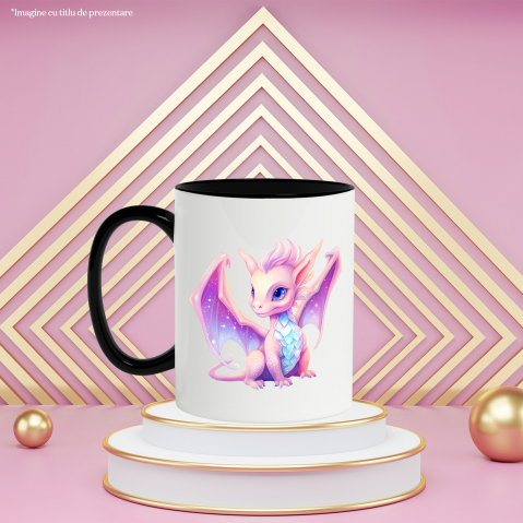 Cana cu un pui de dragon | ilustratie | stralucitor | solzi | mov | pentru copii | 330ml | Ceramica cu Maner Negru [2]