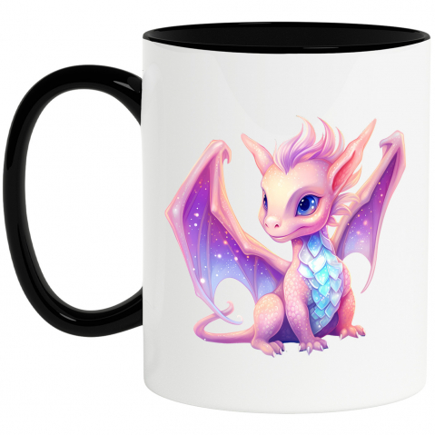 Maner Negru - Cana cu un pui de dragon | ilustratie | stralucitor | solzi | mov | pentru copii | 330ml | Ceramica cu Maner Negru