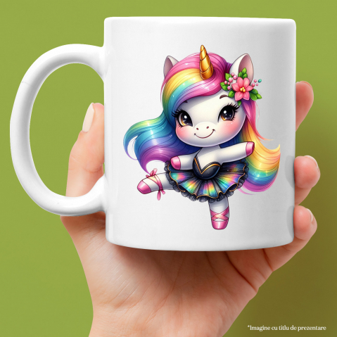 Cana cu un unicorn care danseaza | ilustratie | balet | rochita | imbujorata | talent | pasiune | floare | 330ml | Ceramic cu Maner Alb [1]