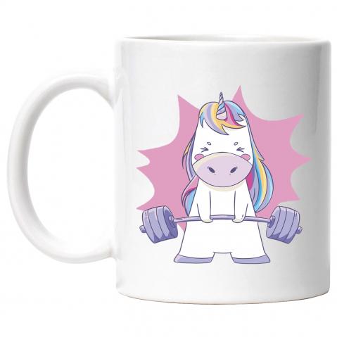 Maner Alb - Cana Cu Unicorn Care Ridica Greutati, Roz, Fitness, Gym, Sportivi, Multicolor, 330 ml, Maner Alb