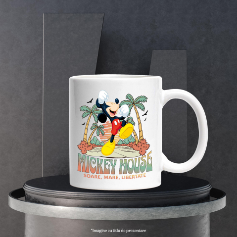 Cana Cu Vacanta Perfecta cu Mickey Mouse sub Palmieri Ceramica, 330ML, cu Maner Alb [2]