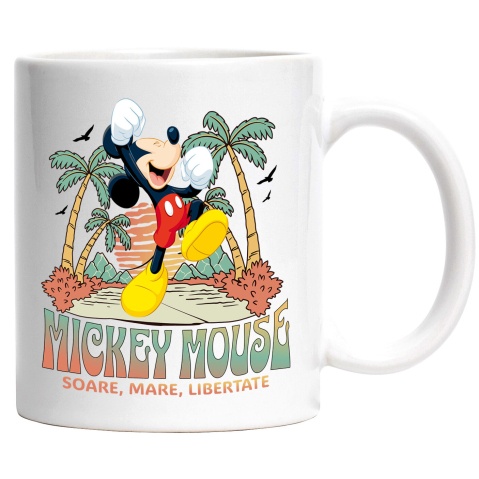 Desene Animate - Cana Cu Vacanta Perfecta cu Mickey Mouse sub Palmieri Ceramica, 330ML, cu Maner Alb