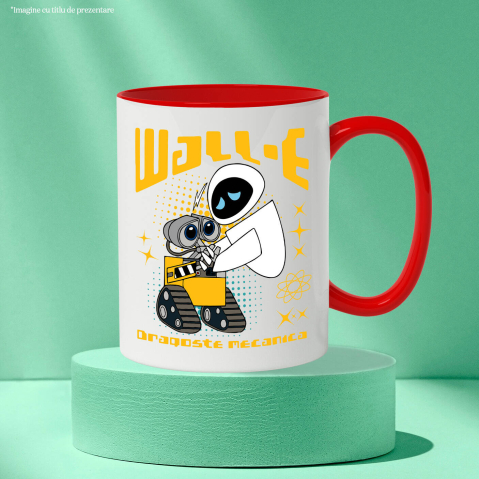 Cana Cu Wall-E te curata, EVE te iubeste Ceramica, 330ML, cu Maner Rosu [2]