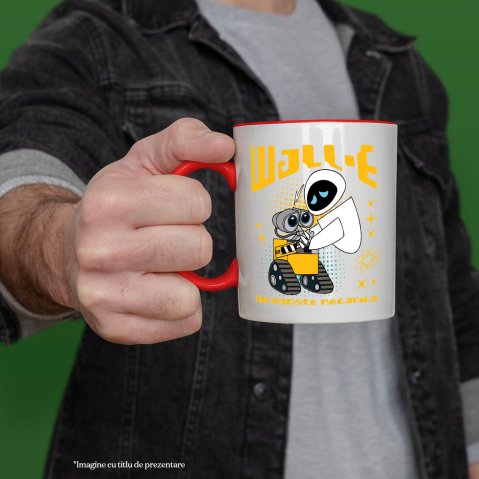 Cana Cu Wall-E te curata, EVE te iubeste Ceramica, 330ML, cu Maner Rosu [1]