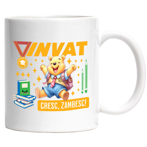 Copii - Cana Cu Winnie de Plus – Descopera si Invata, Ceramica, 330ML