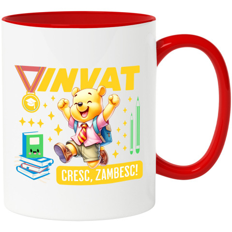 Educatie - Cana Cu Winnie: Descoperim, Zambim Si Ne Dezvoltam Ceramica, 330ML, cu Maner Rosu