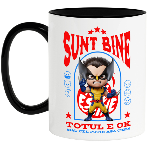 Desene Animate - Cana Cu Wolverine, Ok, Sarcastic, Nervos, Iritat Ceramica, 330ML, cu Maner Negru
