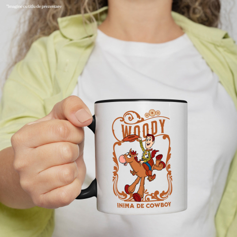 Cana Cu Woody si calul – curaj si incredere Ceramica, 330ML, cu Maner Negru [1]