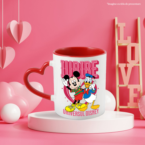Cana Cu Zambete si Prietenie – Mickeysi Donald Ceramica, 330ML, cu Maner Inima Rosie [2]